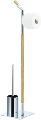 Obrázok produktu pre Súprava WC kefy a držiaka - Rozmery: 90x24x20 cm - Drevo a chróm - Voľne stojaca - Strieborná farba