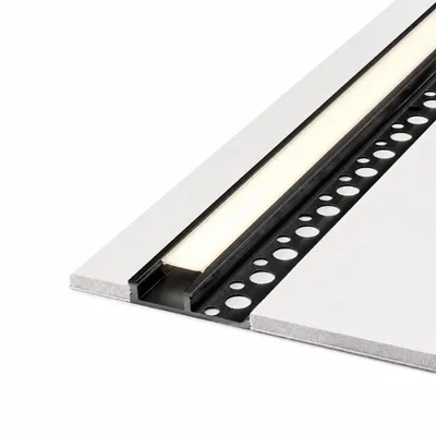Produktbild von MasterLED LED Fliesenprofil PVC 33x12mm Einbauprofil Schwarz 2m – LED Schiene für Fliesen & Glazur z milchiger Abdeckung – Montageprofil