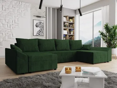 Obrázok produktu pre Sedacia súprava do U na každodenné spanie FREDERIK - tmavá zelená 2