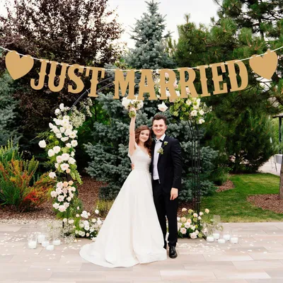 Produktbild von Girlande JUST MARRIED Hochzeit 2.4m Seil Weiß Vintage Deko Gartenparty Auto Zeremonie Brautdusche