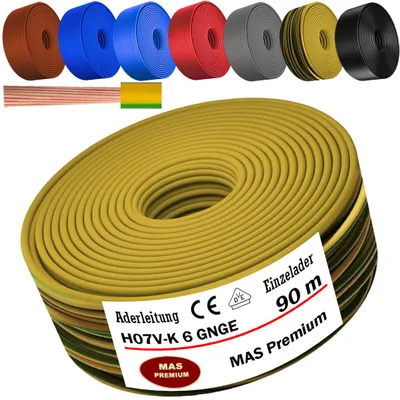 Produktbild von 90m Aderleitung H07 V-K GNGE 1x6 mm² Grüngelb Einzelader flexibel