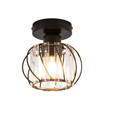 Produktbild von ZMH Deckenleuchte Schwarz Deckenlampe Kristall Modern Flurlampe E27 Küchenlampe mit Metall Rahmen Vintage Innen Deckenbeleuchtung für Flur Korridor Küche Balkon Wohnzimmer Hotel (Ohne Leuchtmittel)