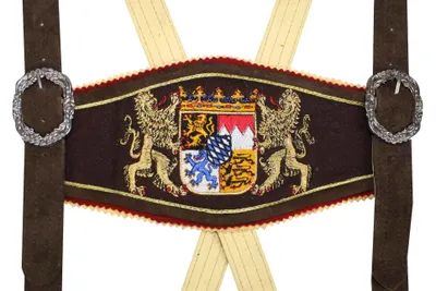 Produktbild von GermanWear, Trachten Hosenträger lederhosen mit Bayerischem Wappen-stickerei, Farbe:Dunkelbraun