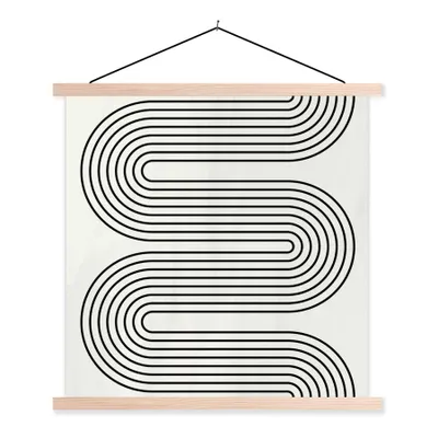 Produktbild von MuchoWow® Textilposter Linie - Taupe - Abstrakt - Schwarz 120x120 cm mit holzfarbenen Rahmen - Textil-Poster
