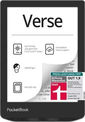 Image de PocketBook Verse - 15,2 cm (6") - E Ink Carta - 758 x 1024 Pixel - ACSM - DOCX - AZW - DjVu - PRC - AZW3 - EPUB - MOBI - RTF - EPUB DRM - FB2 - PDF - CBR - FB2.ZIP - PDF DRM - TXT,... - PNG - BMP - TIFF - JPEG - 8 GB (PB629-M-WW-B)
