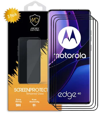 Productafbeelding van 3-Pack MobyDefend Screenprotectors - Geschikt voor  Motorola Edge 40  -  Screensaver Met Zwarte Randen - Gehard Glas