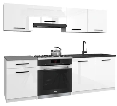 Image de Belini - Coin cuisine moderne ITALIA 1 - Meubles de cuisine 180 cm blanc brillant - Cuisine équipée avec éléments hauts, éléments bas et plans de travail