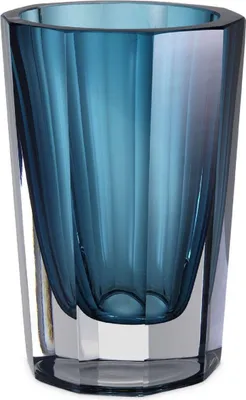 Produktbild von Casa Padrino Luxus Deko Glas Vase Blau Ø 12 x H. 18 cm - Elegante handgefertigte 8-eckige Blumenvase - Deko Accessoires