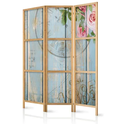 Image de Paravent Fleurs 135 x 171 cm 3 panneaux simple face élégant pare-vue séparateur de pièce cloison de séparation motif décoratif bois design bureau à domicile botanique nature rétro vintage b-C-0510-bh-d
