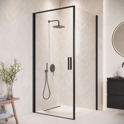 Immagine prodotto di Badplaats Cabina doccia Alava 90x90 cm nera - Box doccia con porta battente, vetro di sicurezza ESG da 6 mm e rivestimento nano