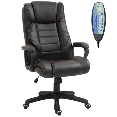 Produktbild von Bürostuhl mit Massagefunktion, höhenverstellbarer Chefsessel, ergonomischer Drehstuhl, 6 Vibrationspunkte, Braun