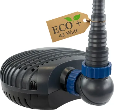 Produktbild von ECO Teichpumpe KEE08000-8000 L/H | 42 Watt | Vorfilterkammer | 4,2m Förderhöhe | 10m Kabel | Wasserpumpe für Brunnen | Teich | Brunnenpumpe | Gartenteichpumpe
