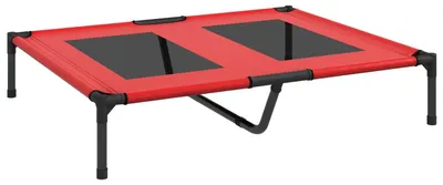 Produktbild von Erhöhtes Hundebett Haustierbett 92x76x18cm Rot Hundeliege atmungsaktiv | Für Hunde Innen & Garten