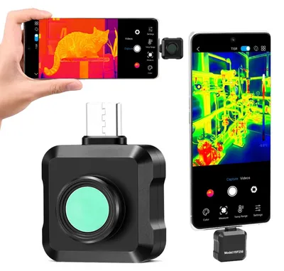 Obrázek produktu pro Termokamera pro Android, superrozlišení 512 × 384 TISR, obnovovací frekvence 25 Hz; infračervená termokamera pro smartphony a tablety, infračervené rozlišení 256 × 192, teplotní rozsah -20 °C až 550 °C a 15 barevných palet