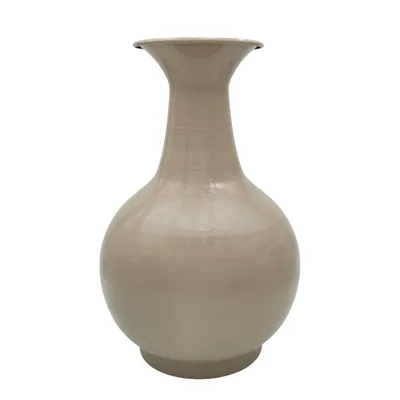 Produktbild von Vase Blumenvase XXL Dekovase Metallvase Beige Braun 38x25 Retro Blumengefäß 38cm