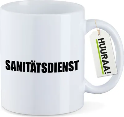 Produktbild von Huuraa Kaffeetasse Sanitätsdienst Schriftzug 330ml Weiß Keramik Kaffeebecher Geschenkidee