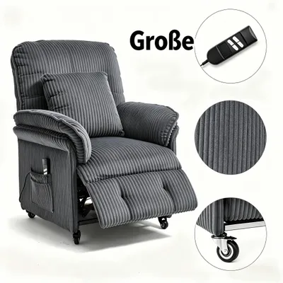Produktbild von 2 Motoren Elektrischer Relaxsessel 360° drehbarer mit Rollen, TV Sessel mit Liegefunktion, Verstellbare Rückenlehne und Fußstütze