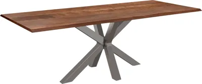 Produktbild von Baumkantentisch 280 x 100 cm Spyro, Akazienholz nussbaumfarben & massiv, Esszimmertisch mit silbernem Spider-Metallgestell, Platte 26 mm