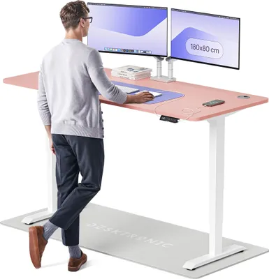 Zdjęcie produktu dla Desktronic HomePro biurko z elektryczną regulacją wysokości 180x80cm biały/różowy z funkcją pamięci, technologią antykolizyjną, portami ładowania USB-A i USB-C