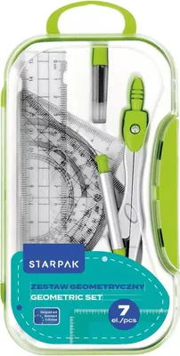 Produktbild von Geometrieset 7-teilig Lineal, Exzenter, Winkelmesser, Zirkel