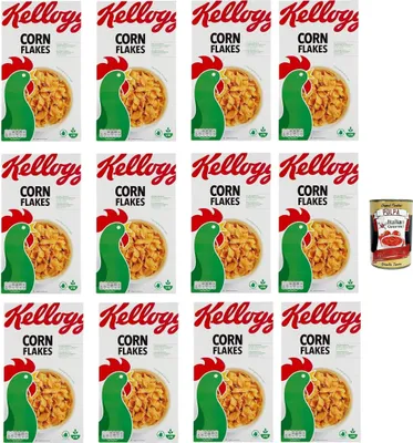 Produktbild von Corn Flakes Knusprige goldene und leckere ohne Palmöl ohne Farbstoffe ohne künstliche Aromen, FRÜHSTÜCKS CEREALIEN, 12x 500g + Italian Gourmet polpa 400g