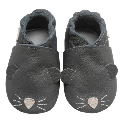 Immagine prodotto di BEMUSE® Scarpe da gattonare in vera pelle, morbide scarpine da primo passo per bambine e bambini, suola in pelle antiscivolo, grigio, motivo gattini, taglia XL (18–24 mesi)