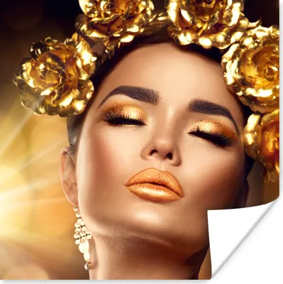 Produktbild von MuchoWow® Poster Frau - Rosen - Gold 75x75 cm - Wand Dekoration