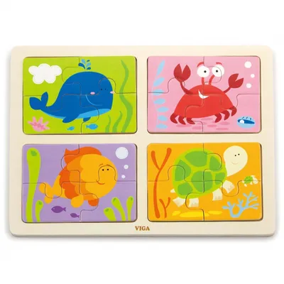 Image de Puzzle en bois VIGA animaux marins 4in1