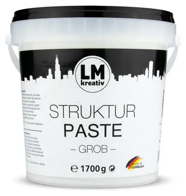Produktbild von LM-Kreativ Strukturpaste grob 1,7 kg, Weiß – Texture Paste für Acrylmalerei, Impasto und Reliefs auf Leinwand, Holz und Pappe, wasserbasiert