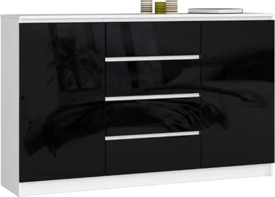 Obrázek produktu pro BDW, komoda se 4 zásuvkami, 160x40x99 cm, K160, bílá / lesklá černá