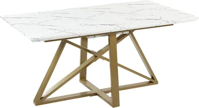 Produktbild von BELIANI Esstisch Weiß und Gold MDF-Platte Marmor Optik 160 x 90 cm Ausziehbar 200 x 90 cm für 8 Personen Rechteckig Metallgestell Wohnküche Esszimmer