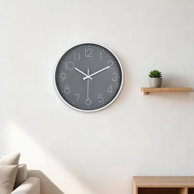Zdjęcie produktu dla IvoQ Nowoczesny zegar ścienny - Cichy mechanizm - Czytelny design 3D - Ø 30 cm - Biały/Szary