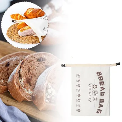 Produktbild von Wiederverwendbarer Bienenwachs-Brotbeutel aus Baumwolle & TPU, lebensmittelecht, frischhaltend mit Druckknopf, waschbar, für Brot & n
