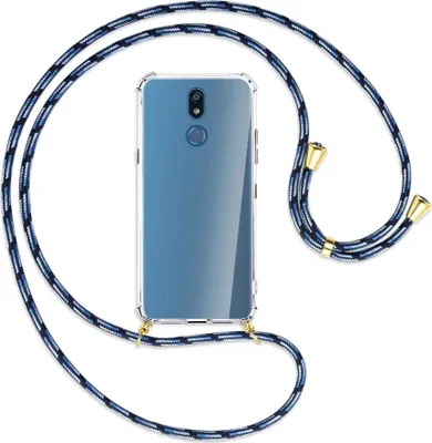 Produktbild von Handykette Backcover-Schutzhülle mit Band (Metall goldfarben) für LG K40 / K12 Plus - Blautöne