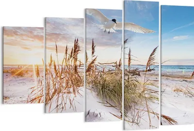 Produktbild von Bild auf Leinwand - Leinwandbild - 5 Teile - Möwe Meer Küste - 150x100cm - Wand Bild - Wanddeko - Wandbilder - Leinwanddruck - Bilder - Wanddekoration - Leinwand bilder - Wandbild - EG150x100-4902