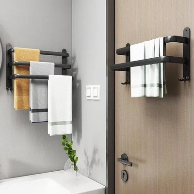 Productafbeelding van Handdoekhouder, zwart, mat - Aluminium, voor wandmontage, 60 cm