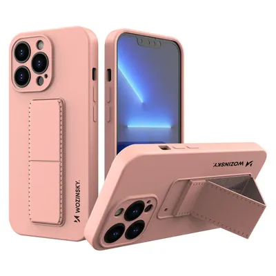 Produktbild von cofi1453® Kickstand Hülle Bumper aufstellbar kompatibel mit iPhone 13 Mini Silikon Hard Case Schale Zubehör Tasche Schutz mit integriertem Magneten Rosa