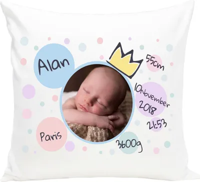 Produktbild von Personalisiertes Kissen mit Namen Baby-Geschenk zur Geburt Taufe für Mädchen Jungen Neugeborene mit Geburtsdaten und Namen & Datum (mit Füllung) Prinz [095]
