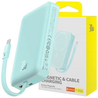 Produktbild von Baseus MAGSAFE MINI TYPE-C WIRELESS POWERBANK 10.000 MAH 30WMAVI, 10000 mAh, Lithium Polymer (LiPo), Kabelloses Aufladen, Hellblau