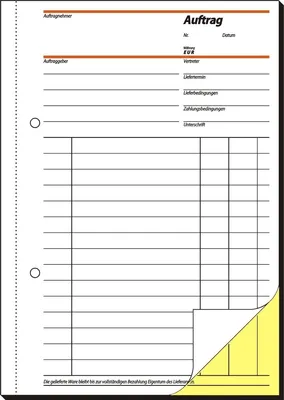Produktbild von Formularbuch Auftrag A5 2x40 Blatt selbstdurchschreibend Packung mit 10 Stück