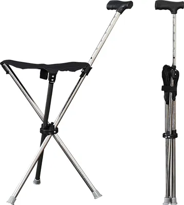 Image de Tabouret pliable avec assise en rotin, réglable en hauteur de 68 à 90 cm, léger, idéal pour les déplacements