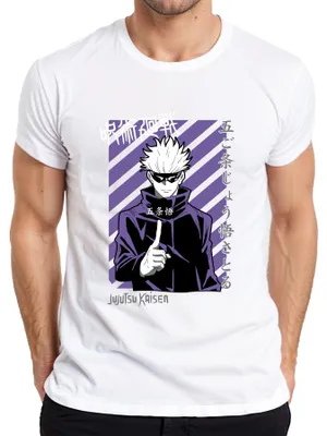 Produktbild von Jujutsu Kaisen Gojo Satoru Anime Manga lila Streifen Fan Vintage Herren T-Shirt, Weiß, S