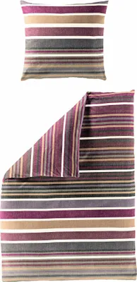 Produktbild von JACK by Bierbaum Biber Bettwäsche 2 tlg. 135x200cm Streifen Lila Schwarz Offwhite Gestreift Beige