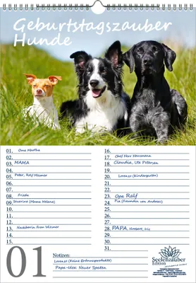 Produktbild von Geburtstagsplaner Geburtstagskalender Hundezauber Große Hunde DIN A3 Kalender Welpen und Hunde - Seelenzauber