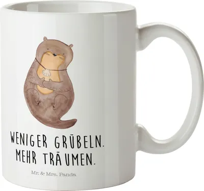 Produktbild von Mr. & Mrs. Panda Mehrwegbecher Otter Muschel - Weiß - Geschenk, Reisebecher, Motivation, Seeotter, Pott, Optimistisch, Träumen, Plastikbecher, Positiv, Tagträumen