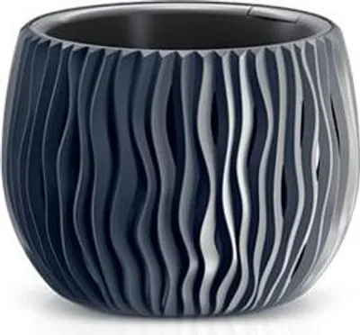 A dark gray, wavy patterned plant pot.