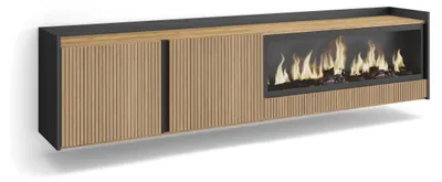 Produktbild von TV-Schrank, Lowboard, 212x35x50cm, Für TV-Geräte bis zu 80", Elektrokamin XXL, Hängend, Eiche Schwarz