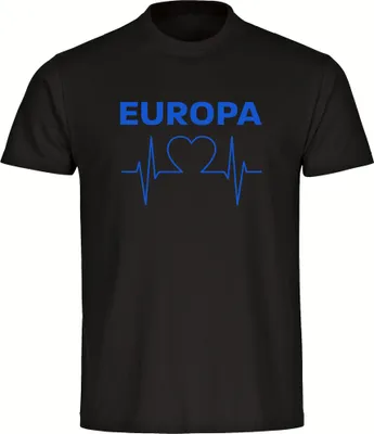 Produktbild von multifanshop Herren T-Shirt - Europa - Herzschlag, schwarz-2, Größe M