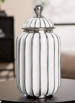 Produktbild von Gilde Deckelvase, "Stripes", gestreift, Keramik, weiß, VE 2, L. 17 cm, B. 17 cm, H. 33.5 cm 59806 4063387598061