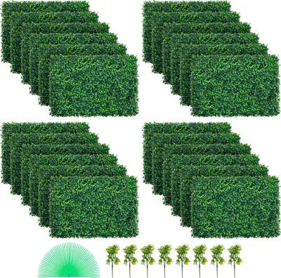 Zdjęcie produktu dla SucceBuy Sztuczne panele z bukszpanu, 61 x 40 cm | 24 sztuki paneli ściennych z żywopłotem chronionym przed promieniowaniem UV | 4 cm zielone tło trawy | Sztuczne ogrodzenie zapewniające prywatność jako dekoracja ogrodowa do wnętrz i na zewnątrz